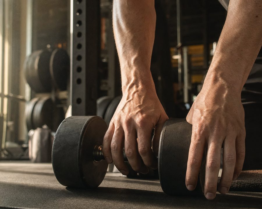 Close-up of controlled dumbbell technique, hands only